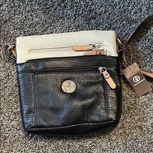 Gianni Bini Black and Cream Leather Crossbody Bag